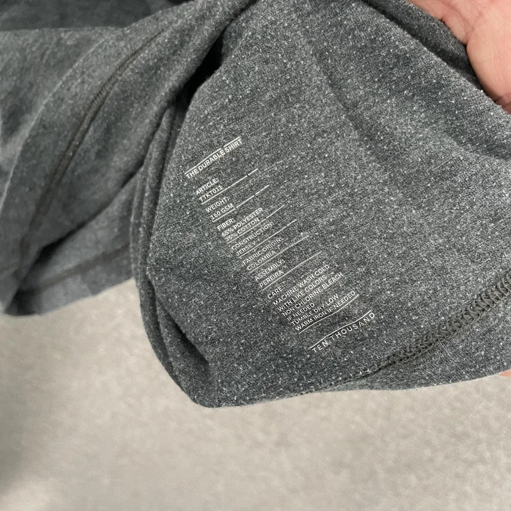 Ten Thousand Durable Shirt Mens Medium Gray Lightweight Athletic Training Tee